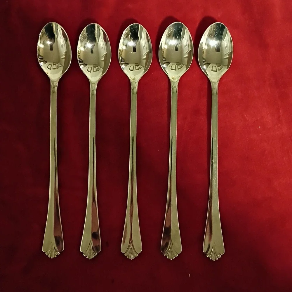 5 Iced Tea Spoons Farberware BAYPORT Stainless Glossy Flatware Replacement 7 3/8